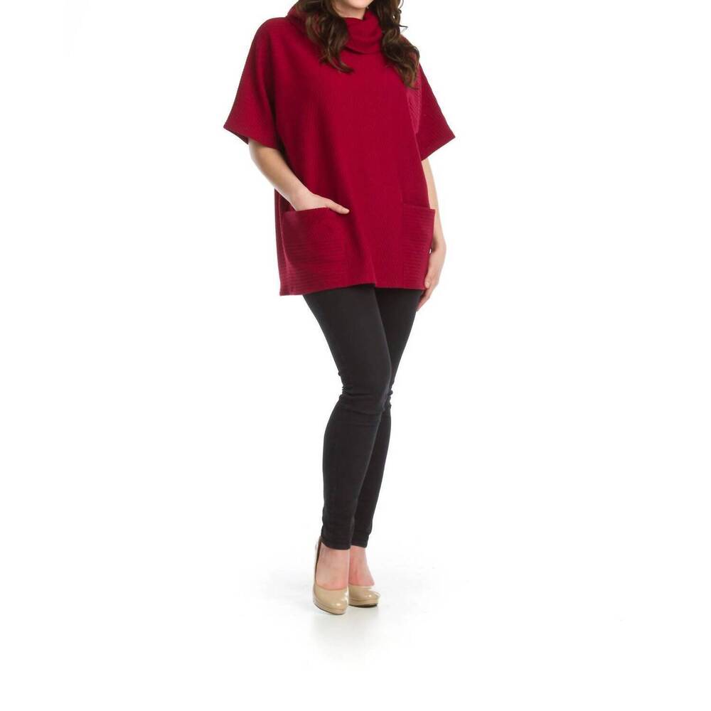 NEW PAPILLON ribbed cowl neck poncho in burgundy